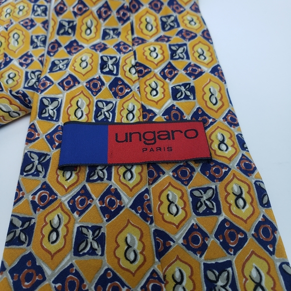 Emmanuel Ungaro Paris Yellow Pattern Silk Tie - Picture 6 of 7